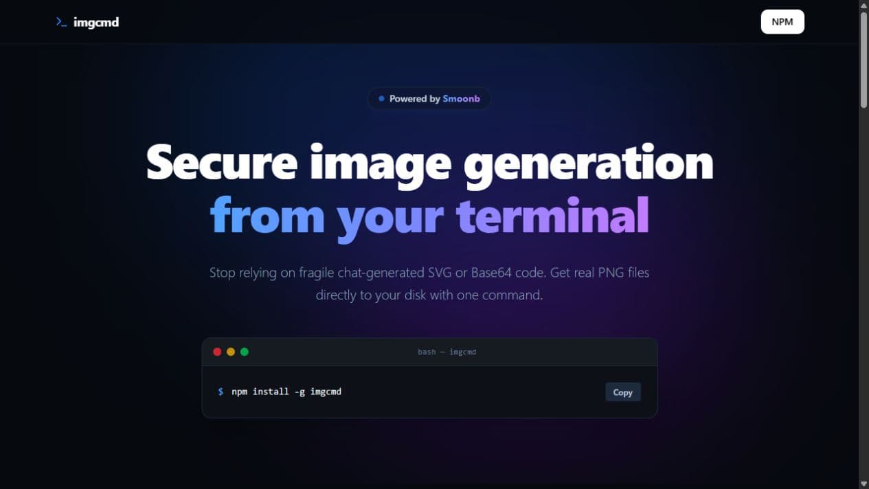 Public imgcmd website with a terminal installation command